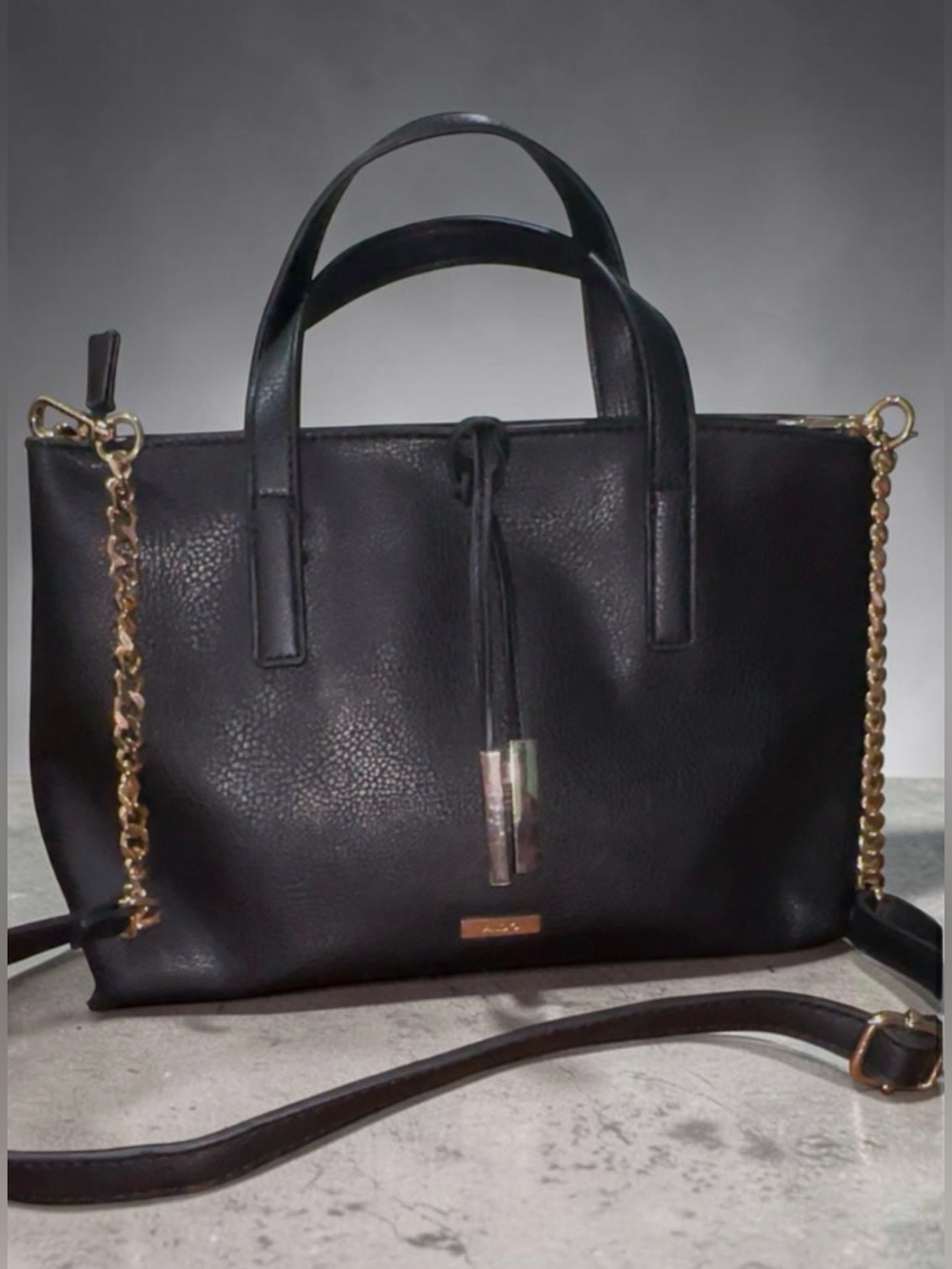 Aldo Black Satchel with Gold Chain Strap